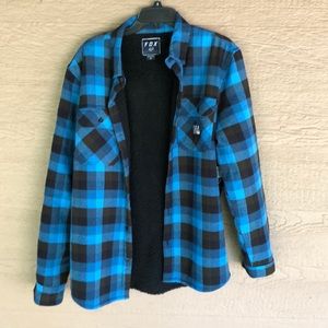 Black and blue plaid MENS jacket.